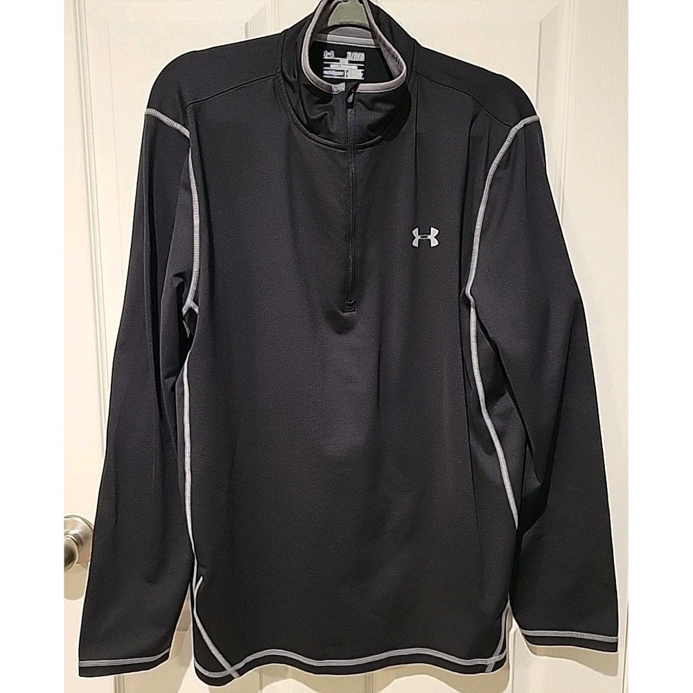 Mens UNDER ARMOUR Loose Fit Cold Gear 1/4 Zip Black Pullover XL Fleece Lined